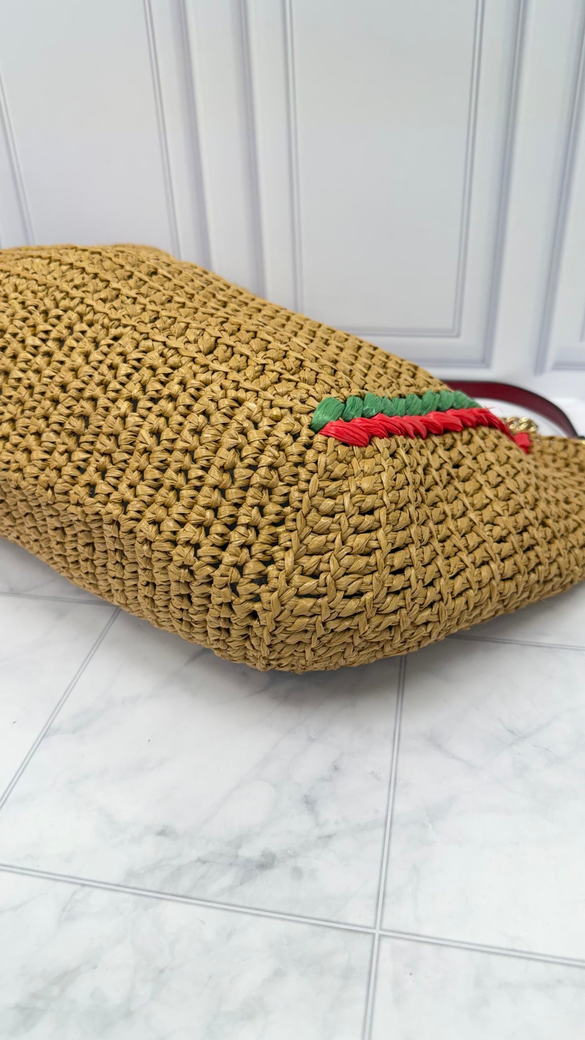 Gucci Raffia Web Marmont Chain Tote