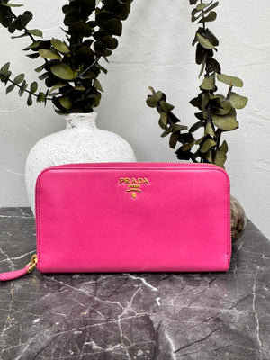 Prada Pink Grained Leather Long Zippy Wallet