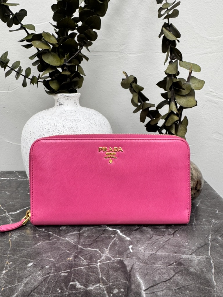 Prada Pink Grained Leather Long Zippy Wallet