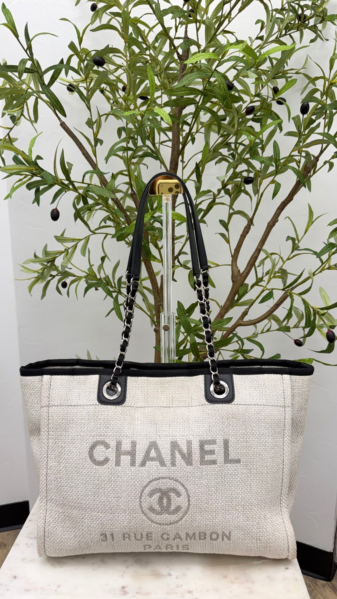 Chanel Grey And Black Canvas Deauville Small Tote Bag 