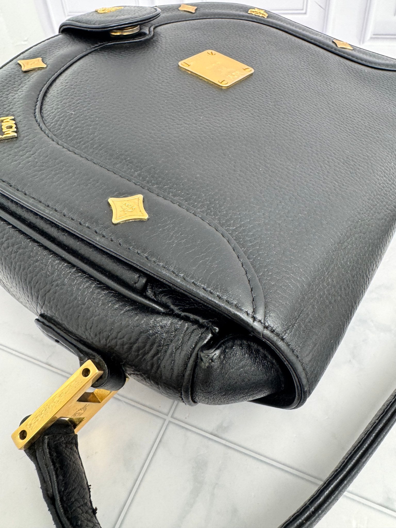 MCM Black Grained Leather Flap Crossbody Bag