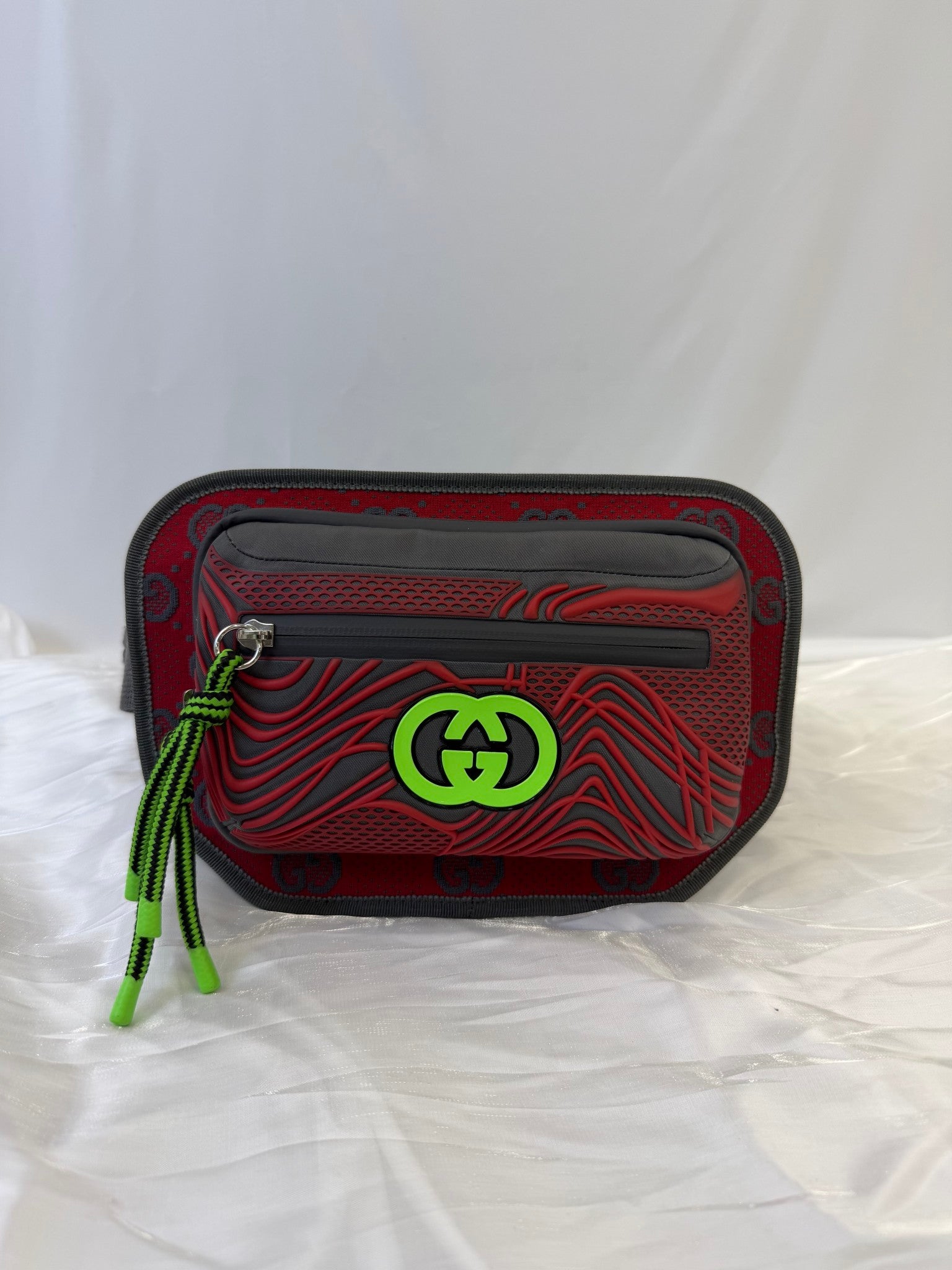 Gucci Red And Gray Nylon Belt Bag