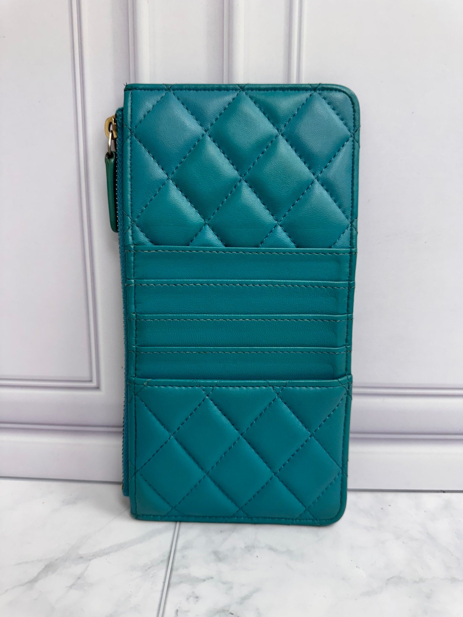 Chanel Teal Quilted Leather Phone Holder