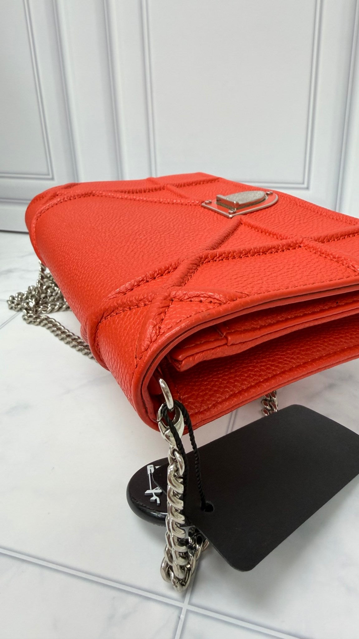Christian Dior Orange Grained Leather Wallet On A Chain 