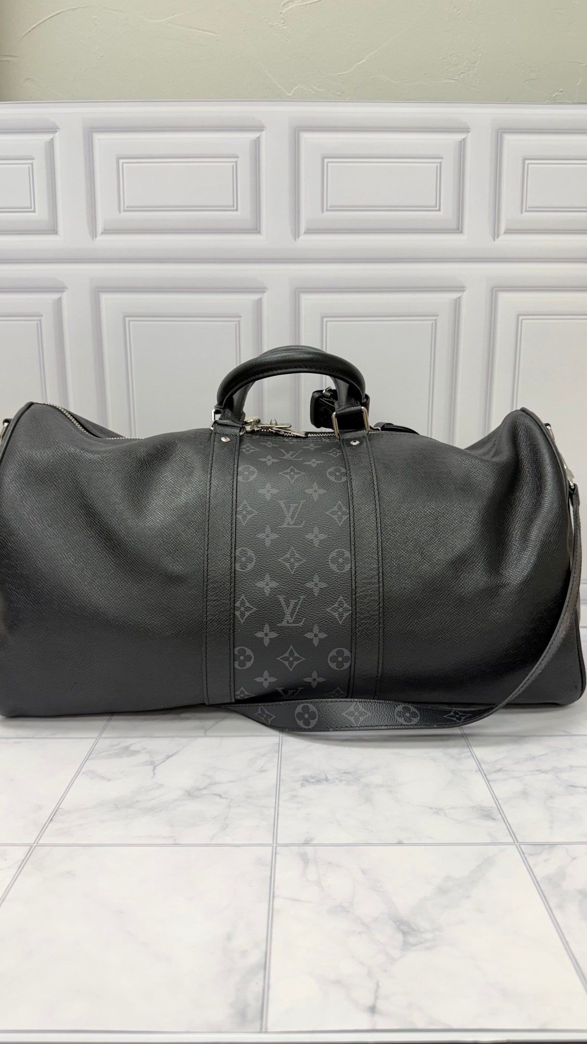 Louis Vuitton Black Monogram Eclipse Keepall 50 Bandoulier 