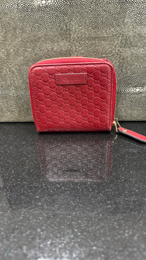 Gucci Red Microguccissima Bifold Compact Zippy Wallet