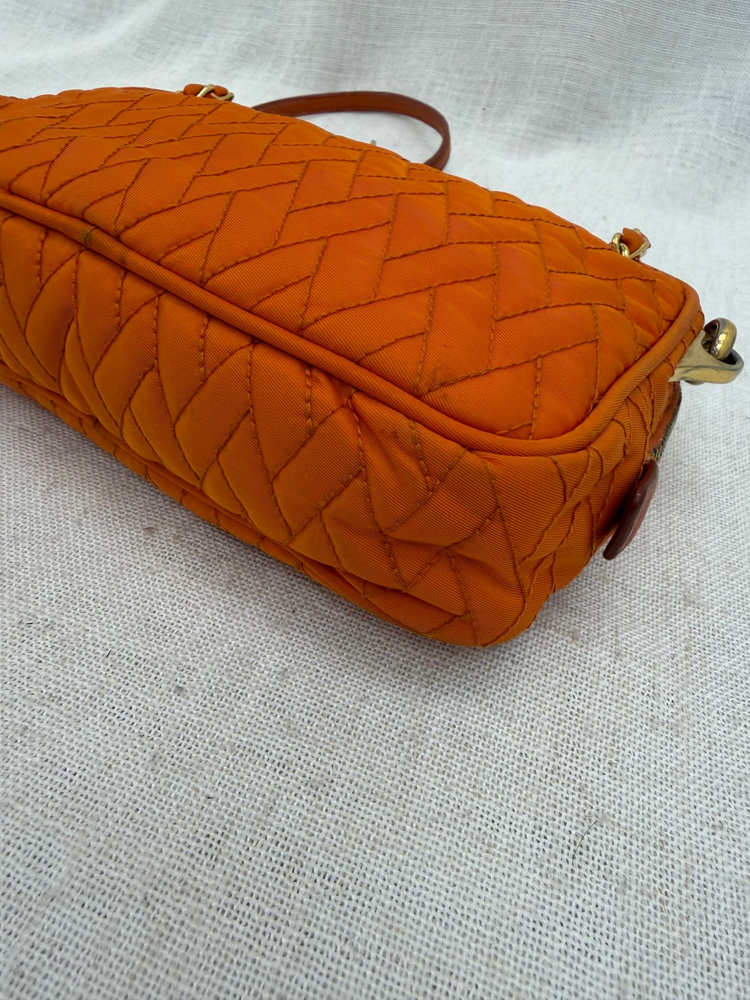 Prada Orange Quilted Nylon 2Way Crossbody