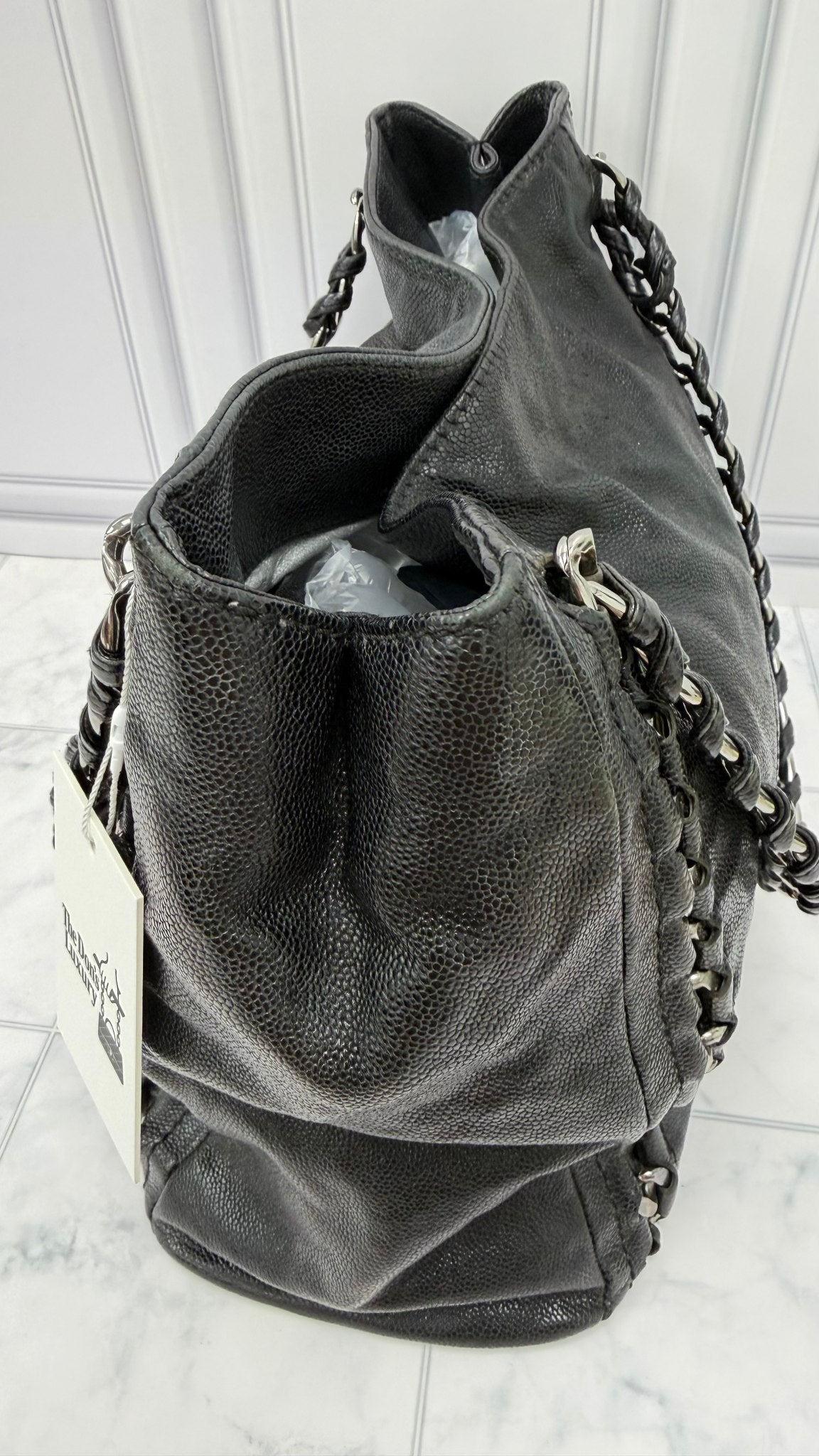 Chanel Black Caviar Leather CC Chain Shoulder Tote