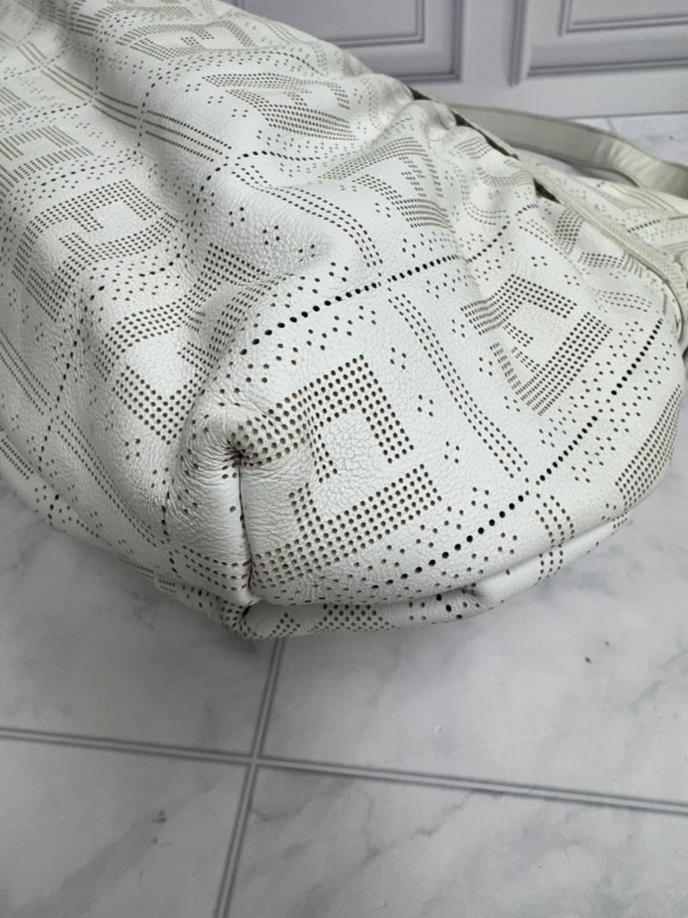 Fendi White Perforated Zucca Leather Shoulder Bag