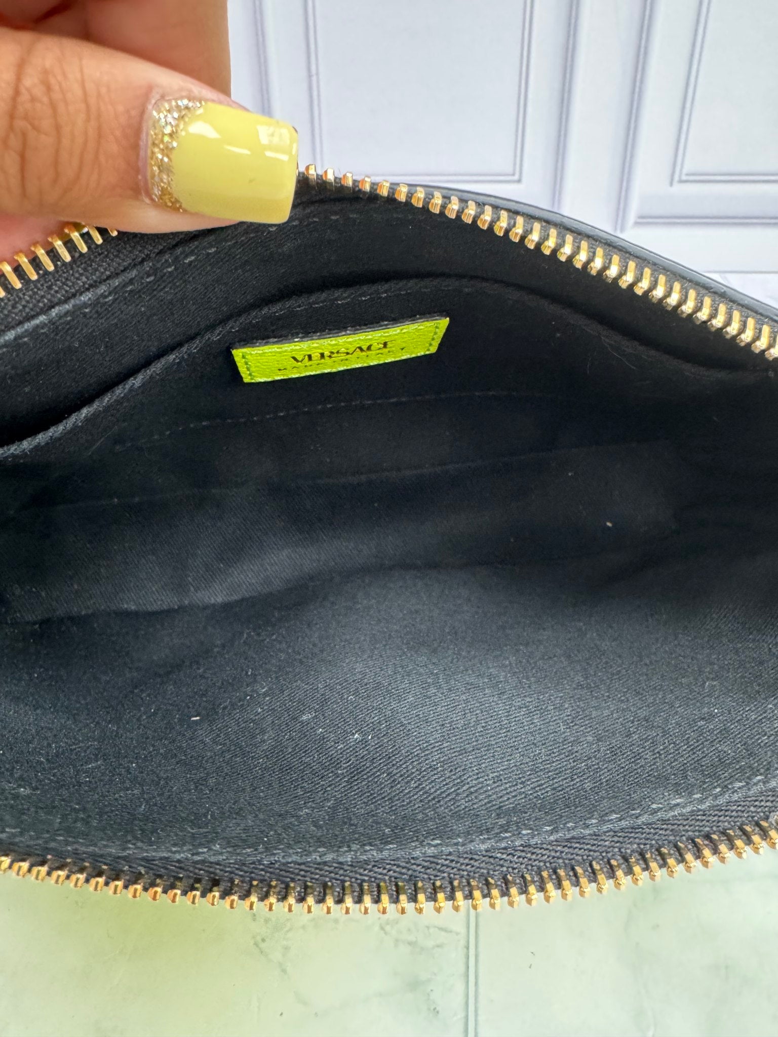 Versace Lime Green Grained Leather La Medusa Shoulder Bag
