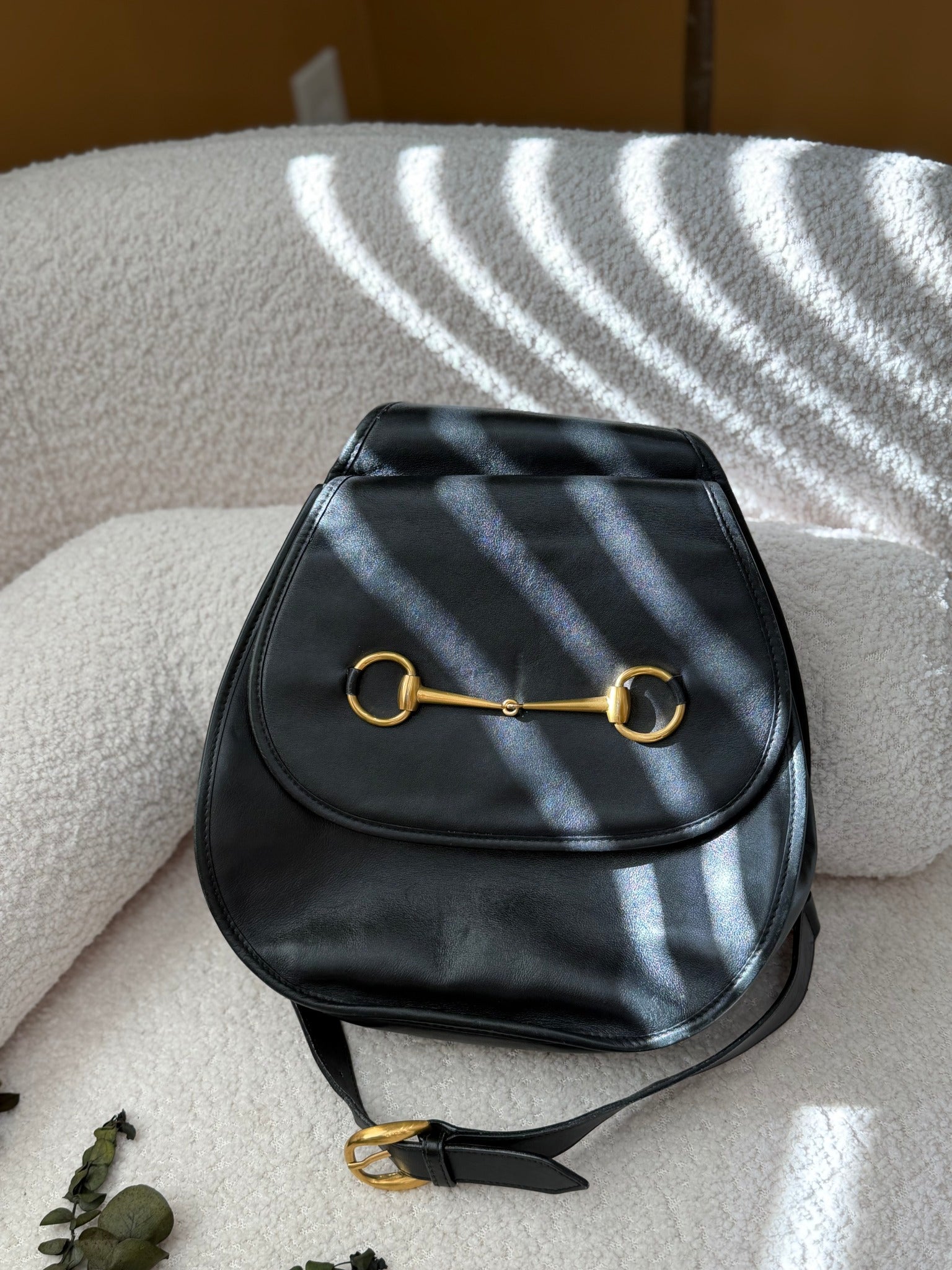  Gucci Black Leather Horsebit Sling Bag