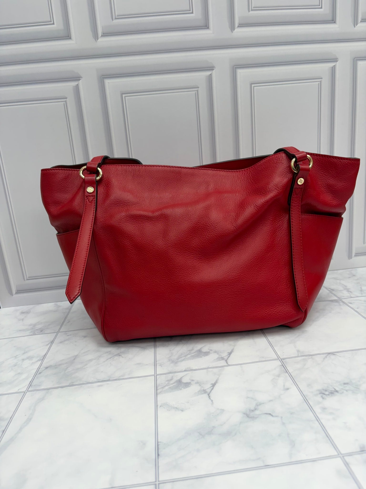 Burberry Red Leather Canterbury Tote Bag 