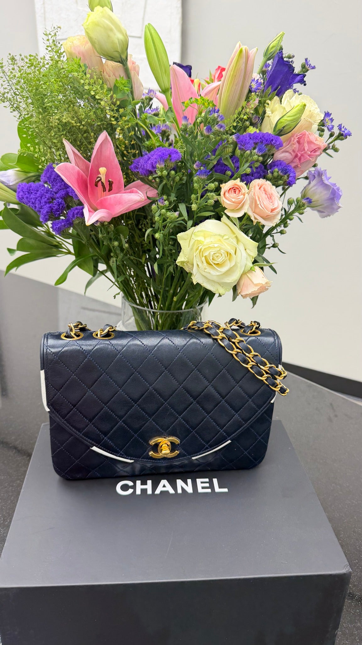 Chanel Navy Blue Lambskin Leather Half Moon Chain Shoulder Bag 