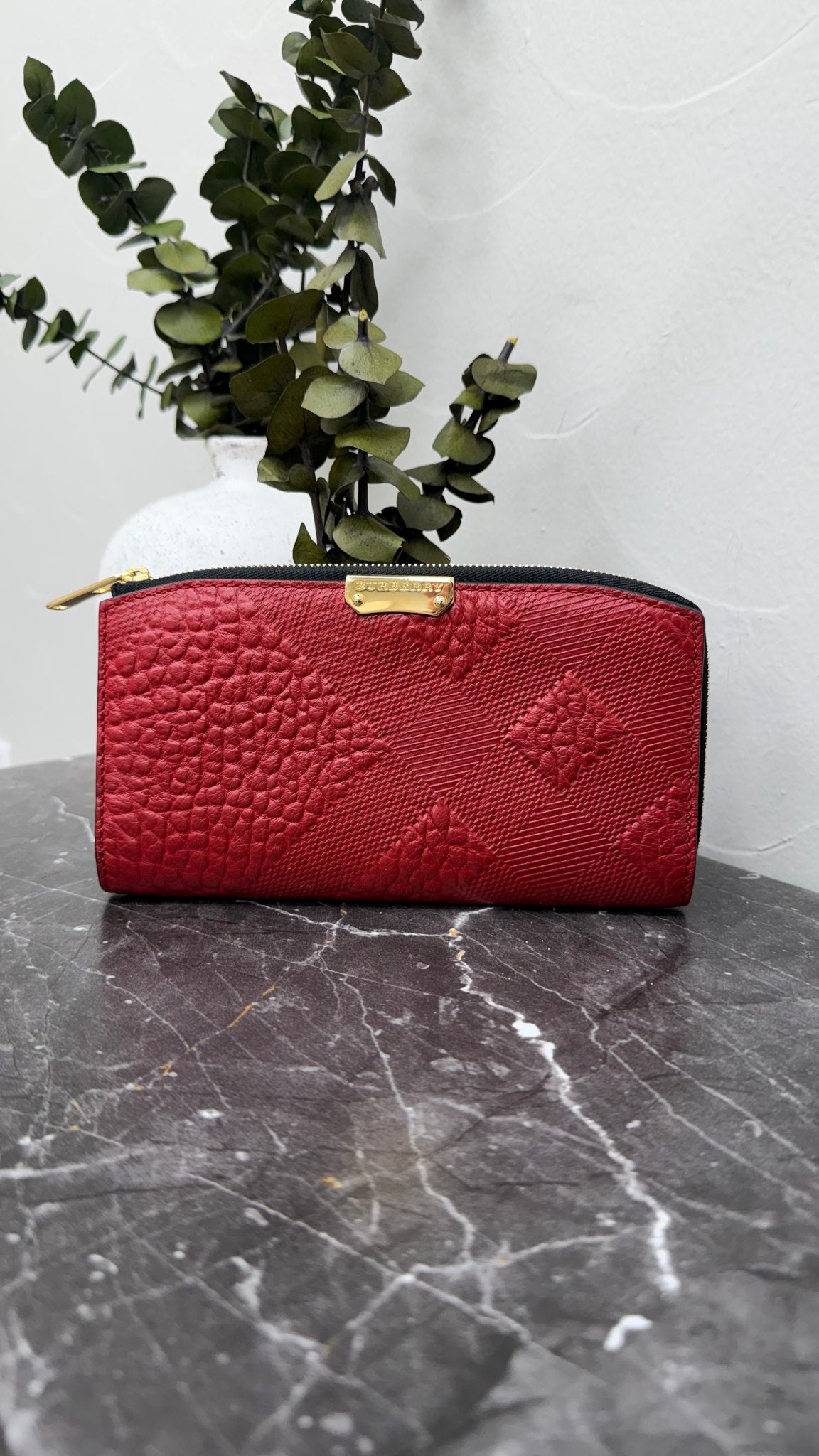 Burberry Red Embossed Check Clifton Long Wallet