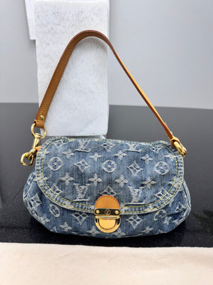 Louis Vuitton Blue Denim Monogram Mini Pleaty Shoulder Bag