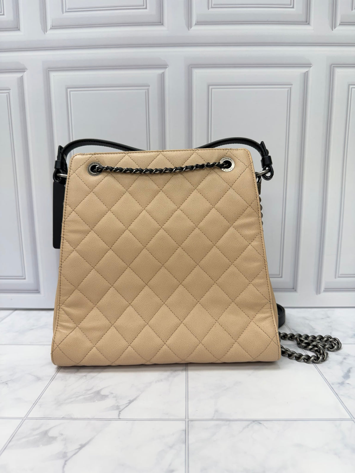 Chanel Beige Caviar Leather Bucket Bag