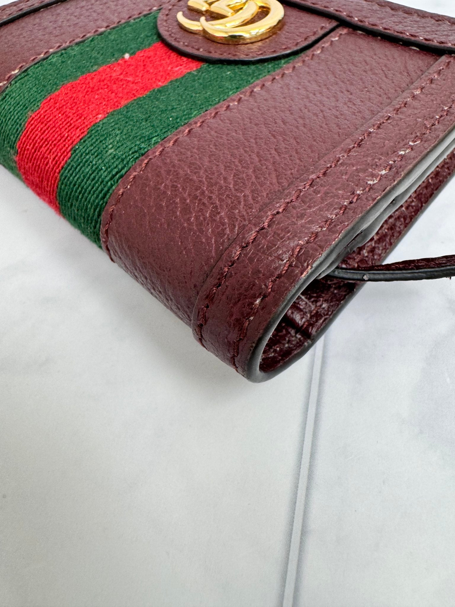 Gucci Burgundy Leather Web Ophidia Compact Wallet