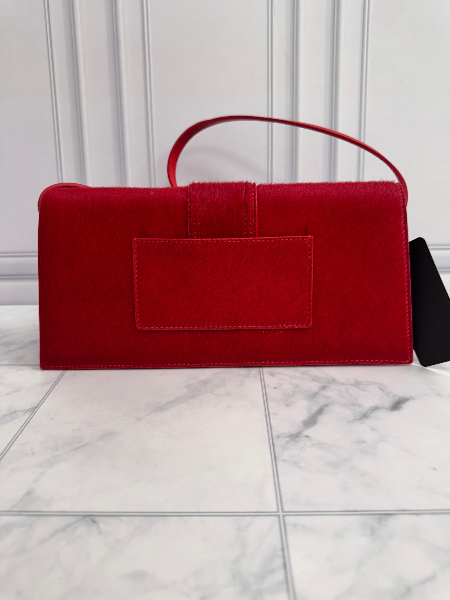 BRAND NEW - Jacquemus Red Pony Hair Le Bambino Long Shoulder Bag