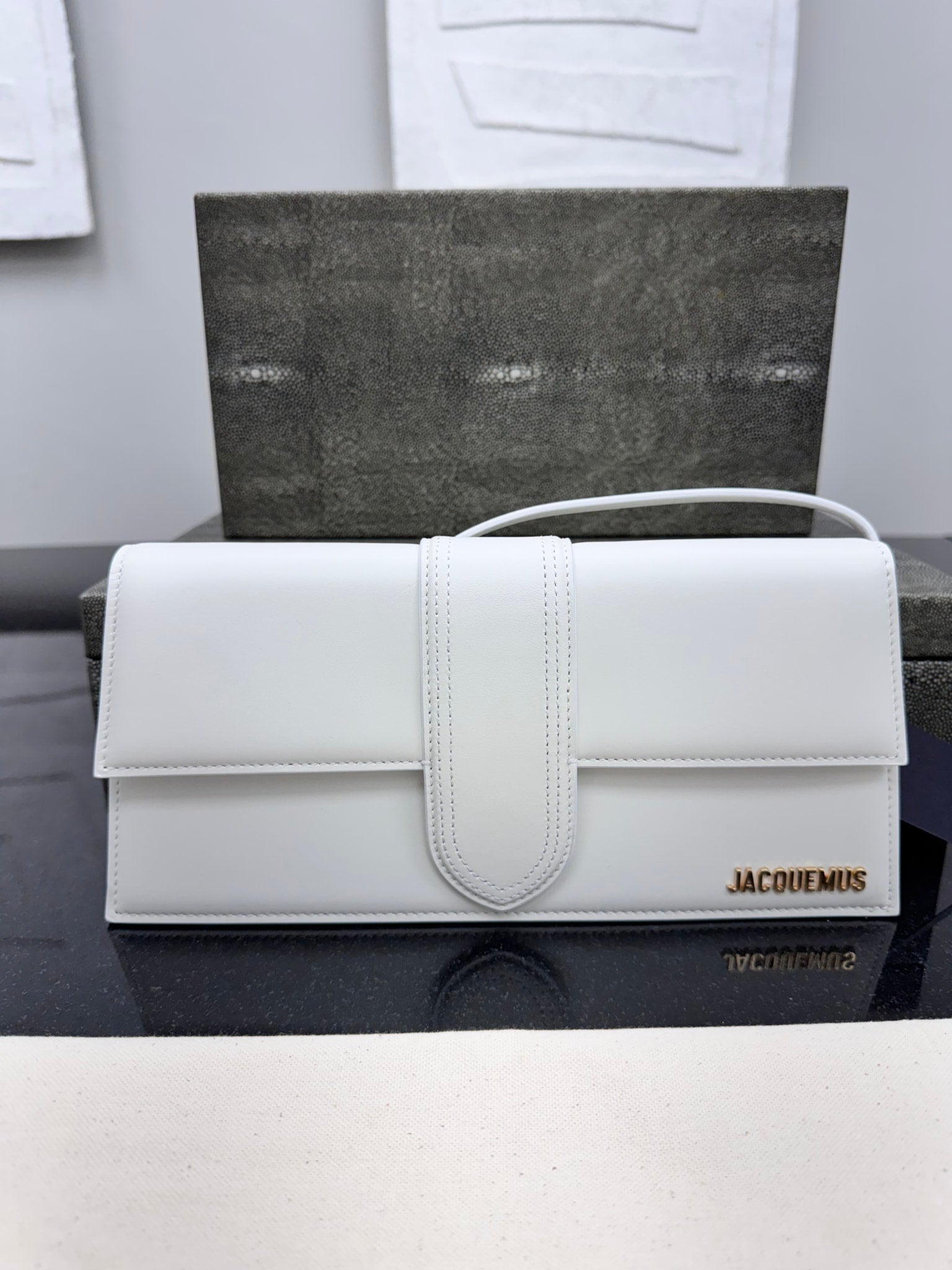 LIKE NEW - Jacquemus White Leather Le Bambino Long Shoulder Bag