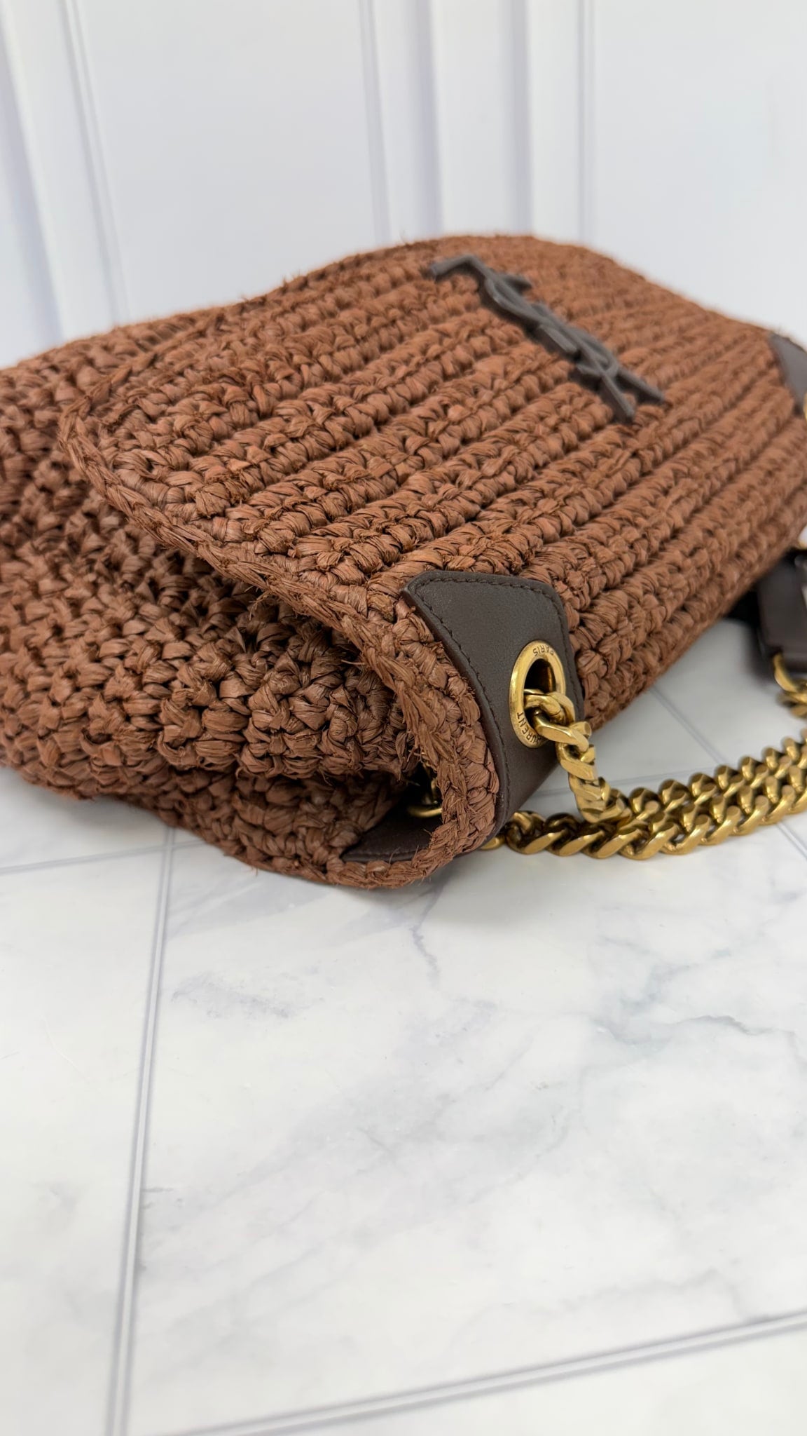 Saint Laurent YSL Brown Raffia Niki Medium Shoulder Bag 