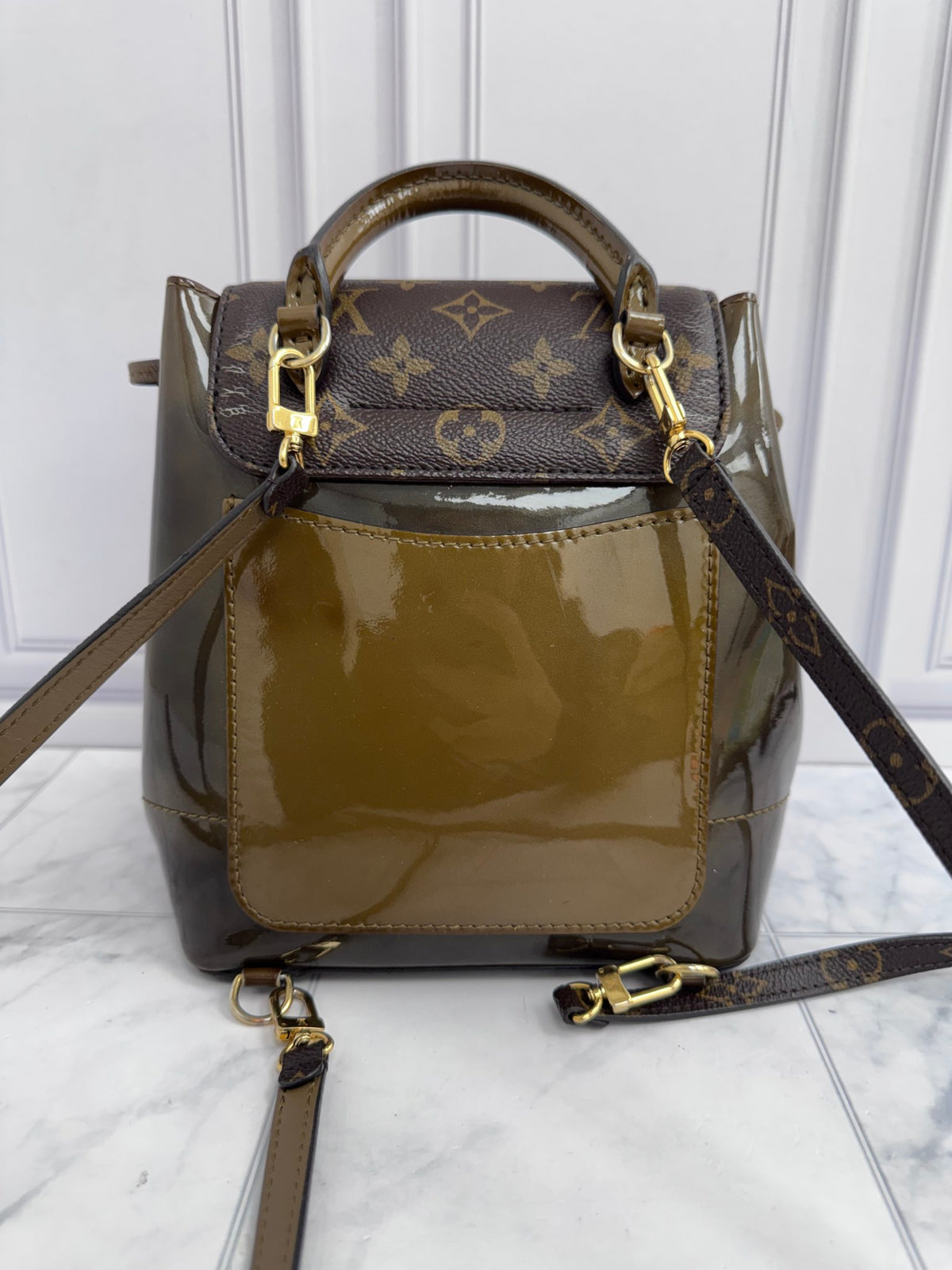 Louis Vuitton Olive Green Monogram Vernis Hot Springs Backpack