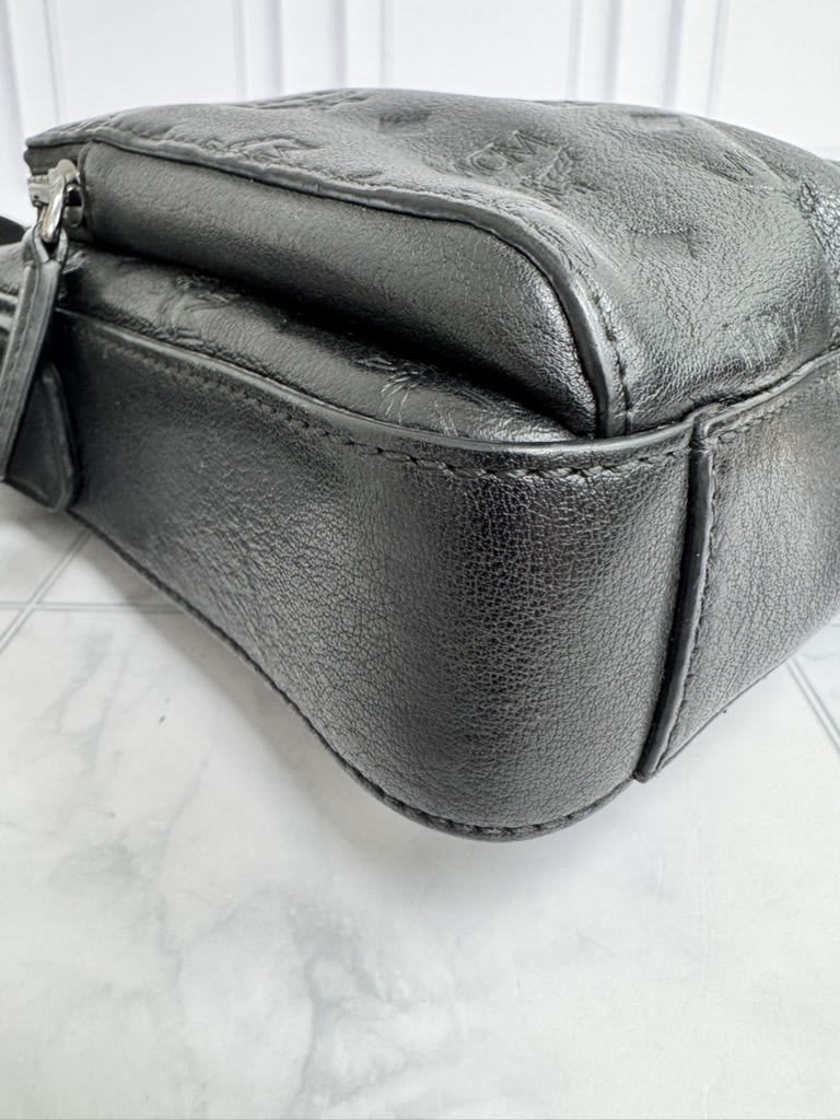 MCM Black Embossed Visetos Leather Klassic Crossbody Bag