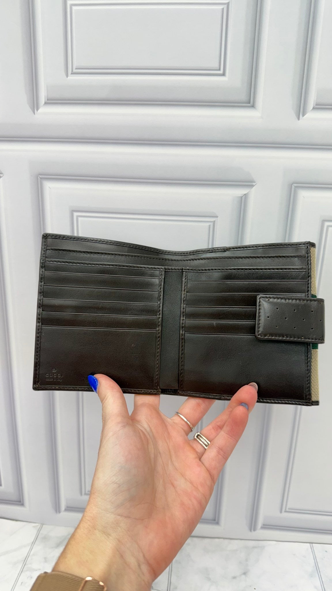 Gucci Vintage Beige & Brown Canvas Interlocking G Web Compact Wallet
