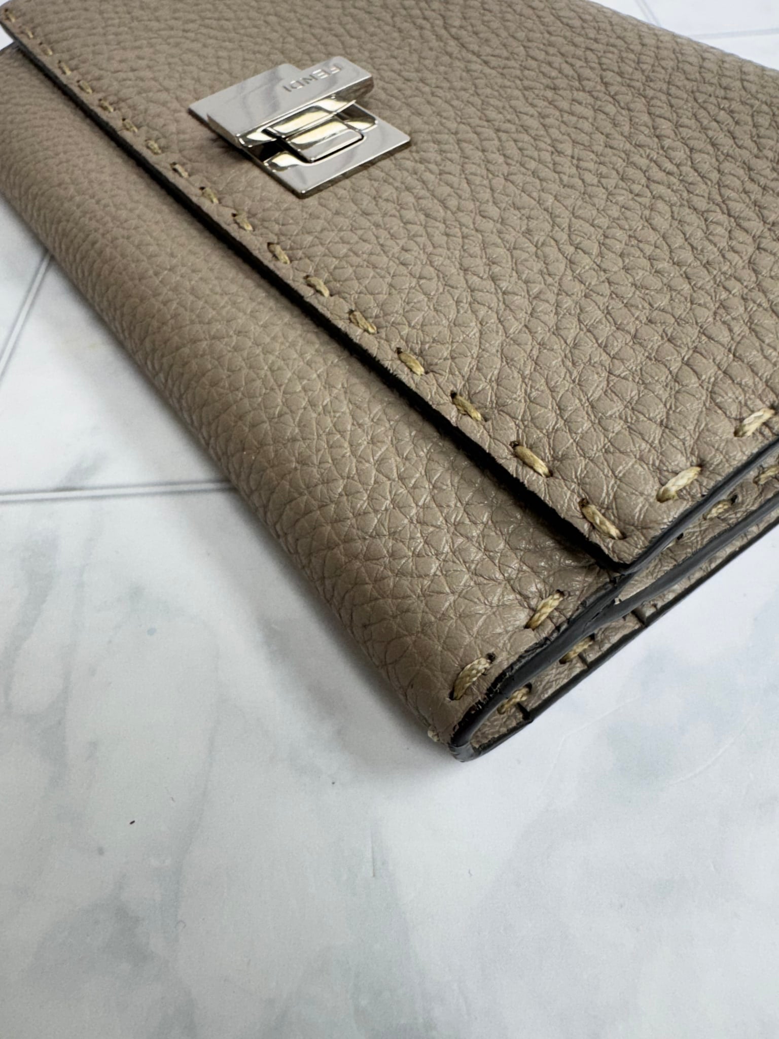 Fendi Beige Grained Leather Long Wallet
