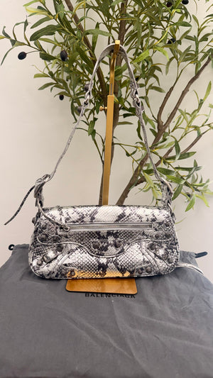 Balenciaga Silver Snakeskin Embossed Leather Le Cagole Shoulder Bag
