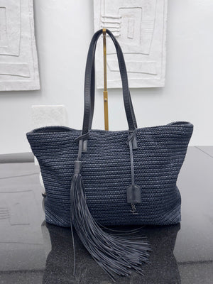 Saint Laurent YSL Black Raffia Tote Bag