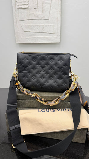 Louis Vuitton Monogram Black Lambskin Leather Coussin PM