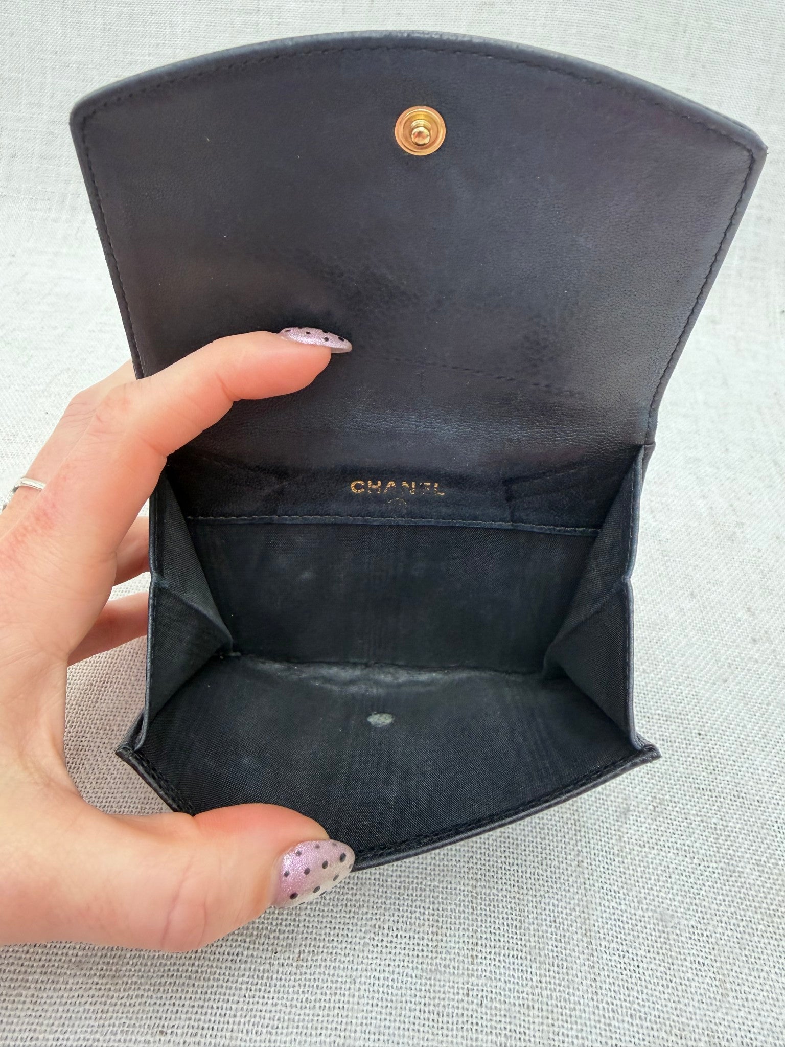 Chanel Vintage Black Caviar Leather CC Compact Wallet