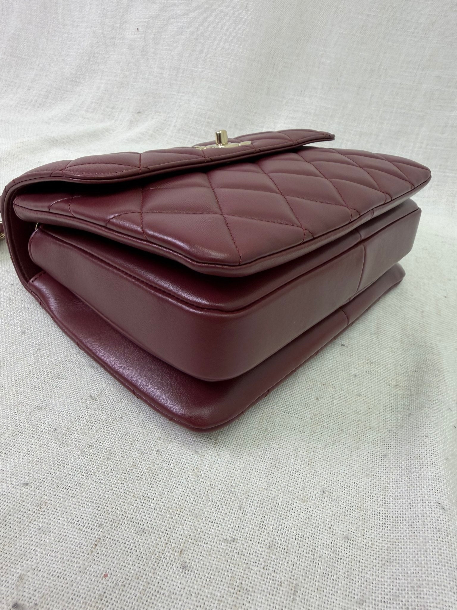 BRAND NEW- Chanel Oxblood Quilted Lambskin Small Trendy CC Top Handle Flap Bag