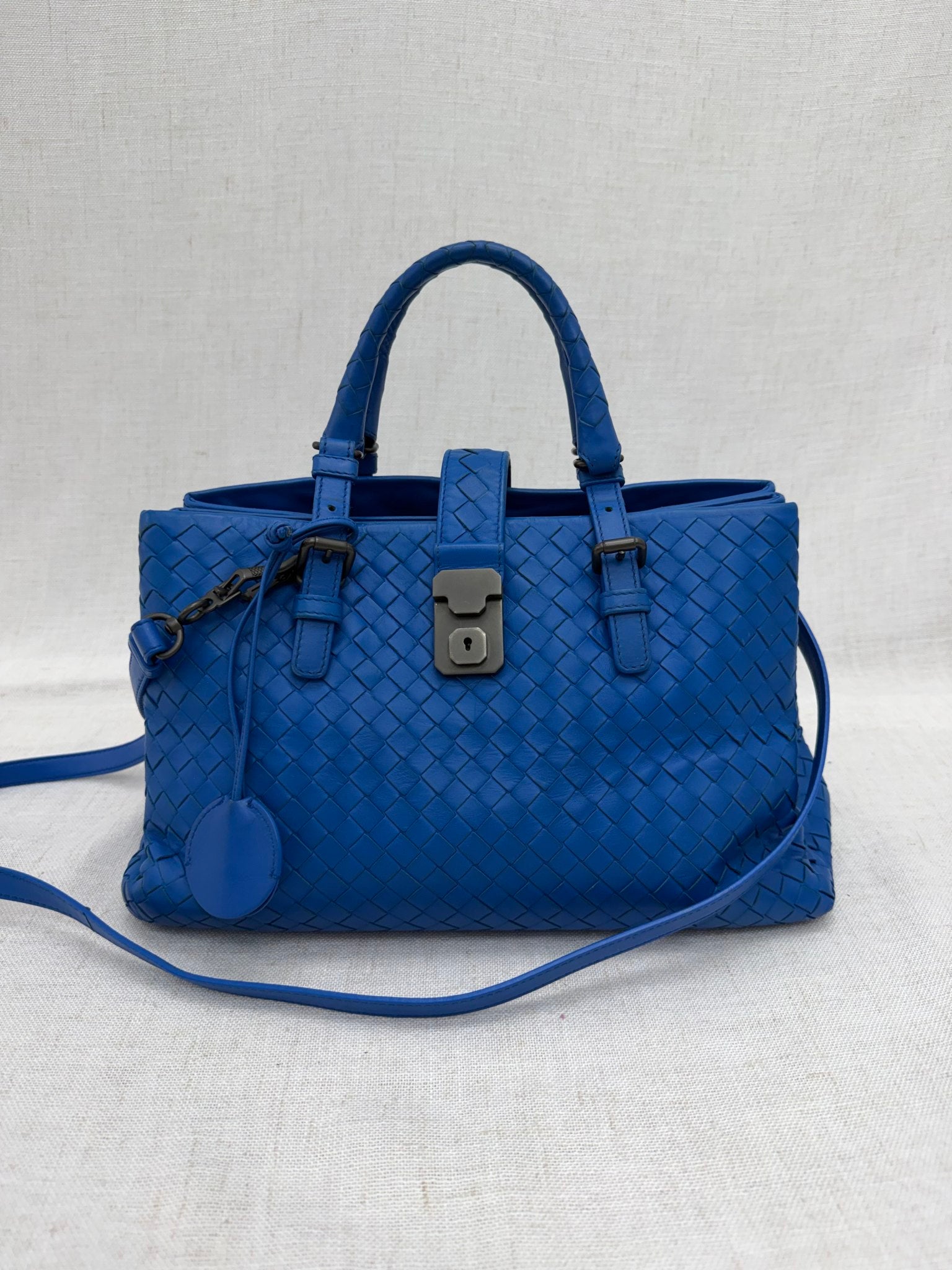 Bottega Veneta Blue Intrecciato Small Nappa Roma Satchel 2Way Bag