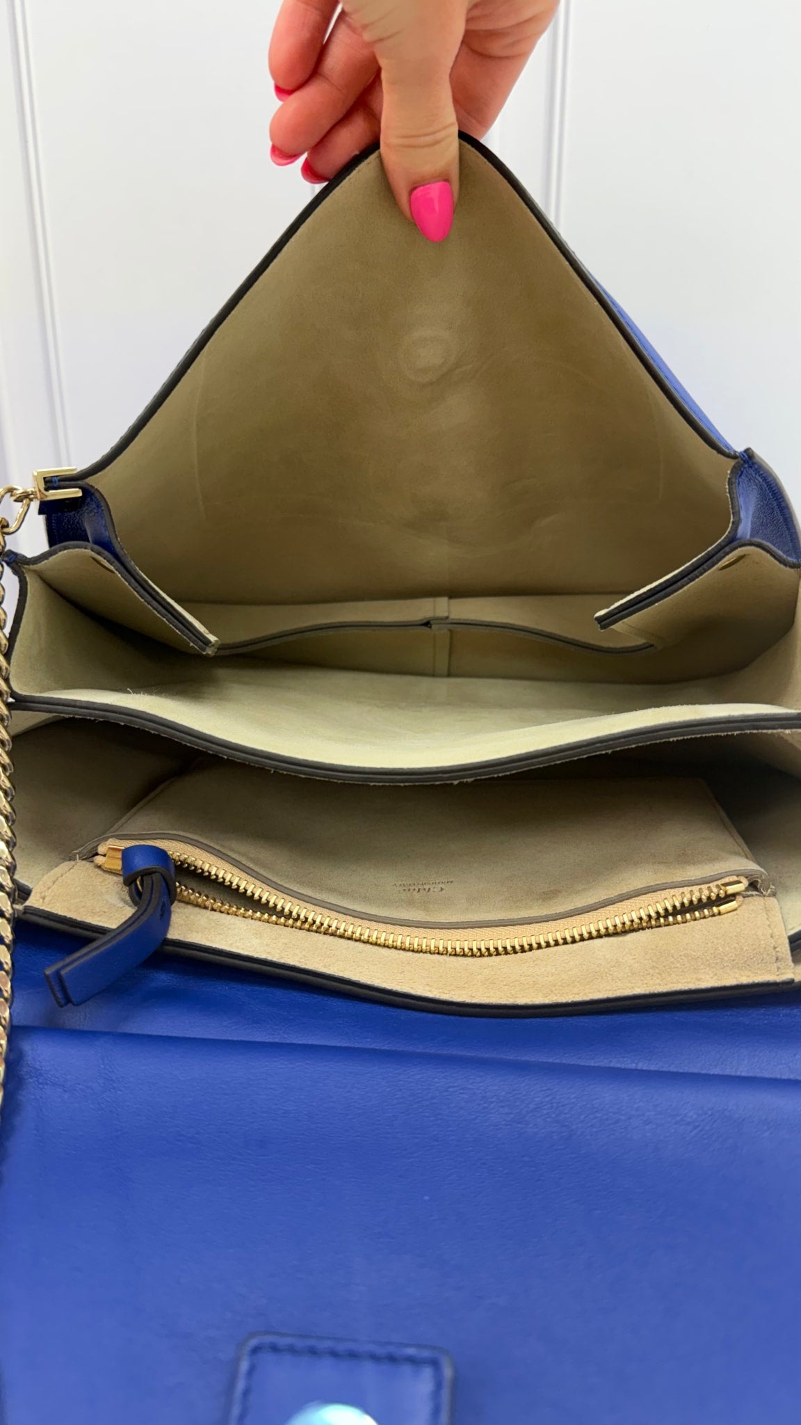 Chloe Royal Blue Leather & Suede Medium Faye Shoulder Bag