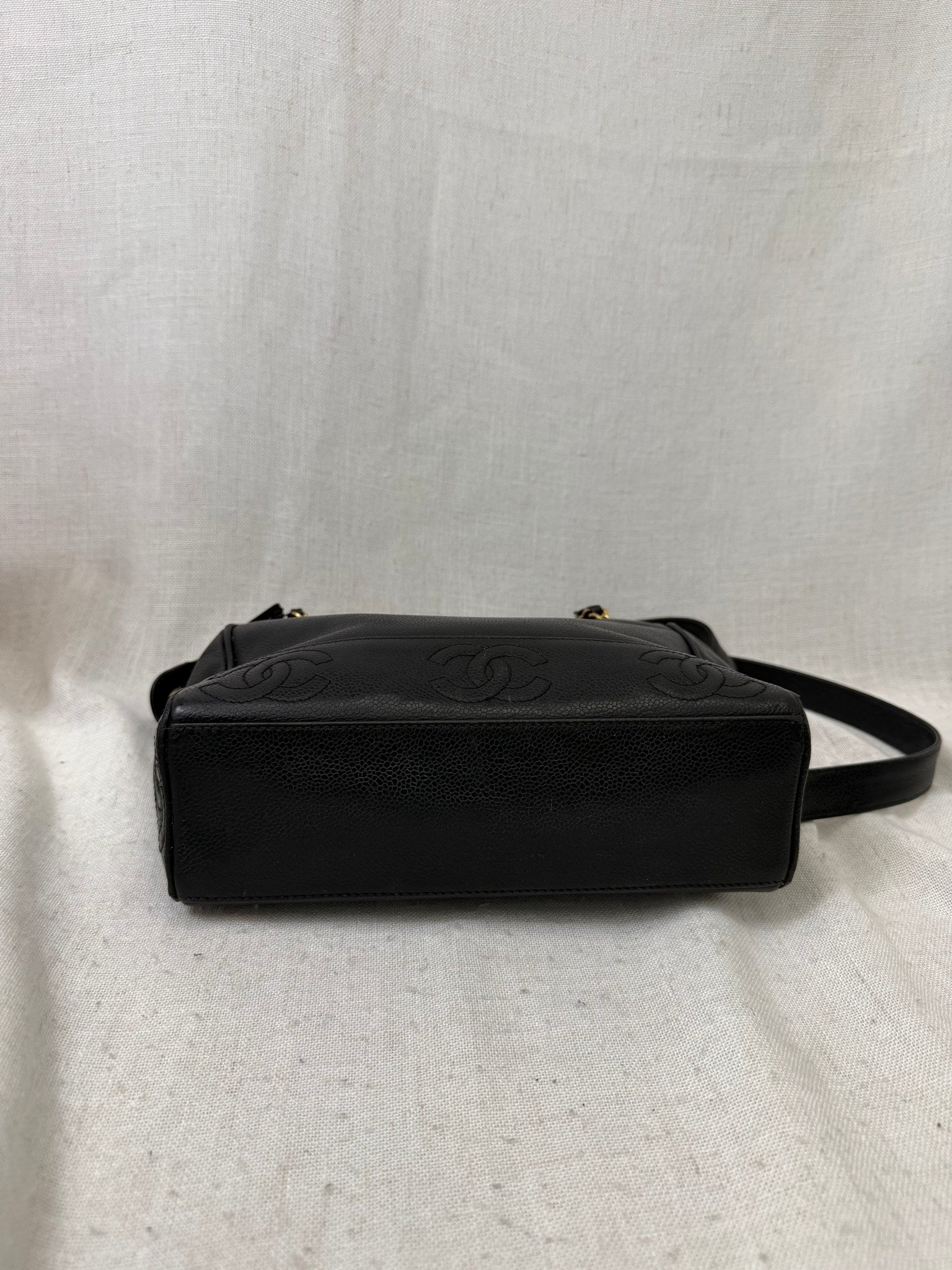 Chanel Black Caviar Leather Small  Triple Coco Tote Bag 