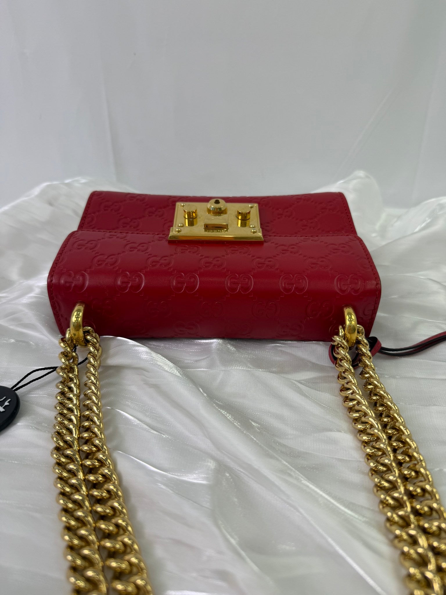 Gucci Red Leather GG Embossed Padlock Shoulder Bag
