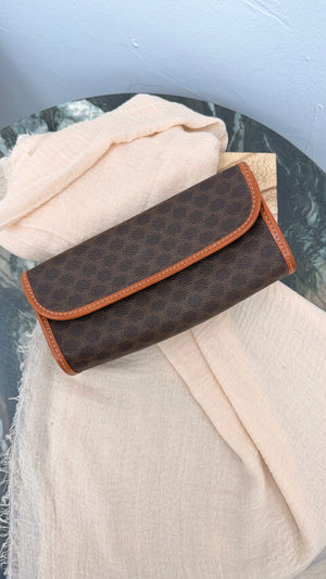 Celine Brown Coated Canvas Macadam Clutch