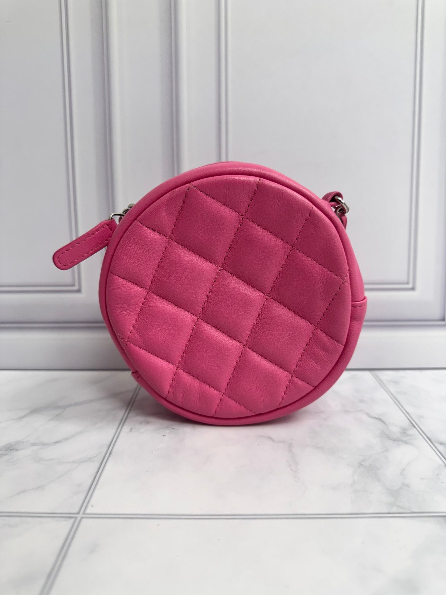 Chanel Pink Quilted Leather Round Crossbody Bag