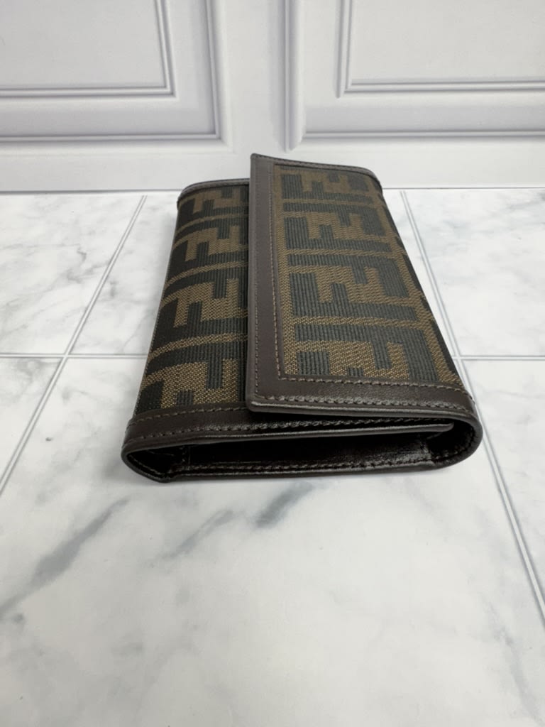 LIKE NEW - Fendi Brown And Black Zucca Canvas Trifold Compact Wallet