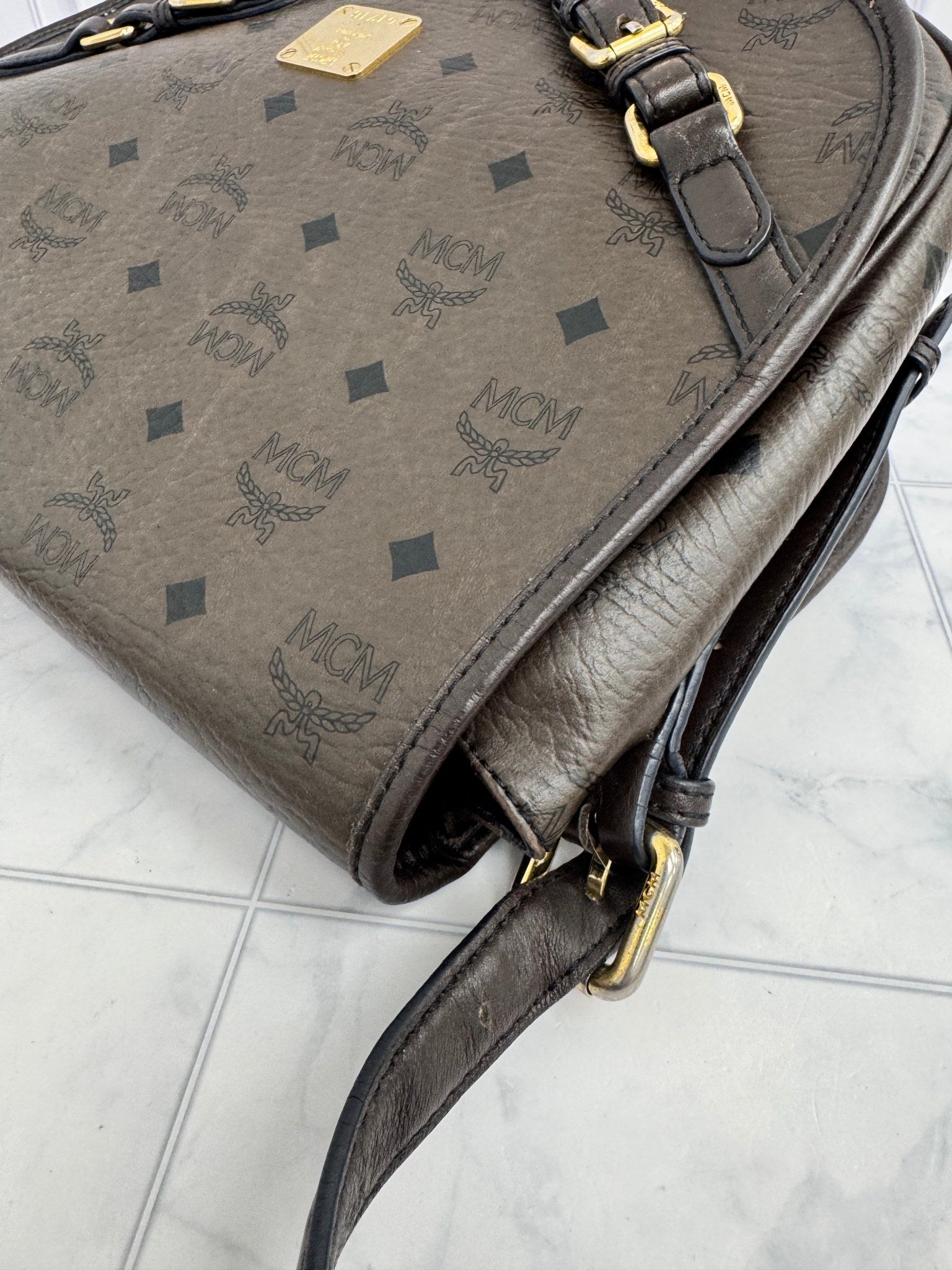 MCM Brown Viseots Monogram Leather Crossbody Bag