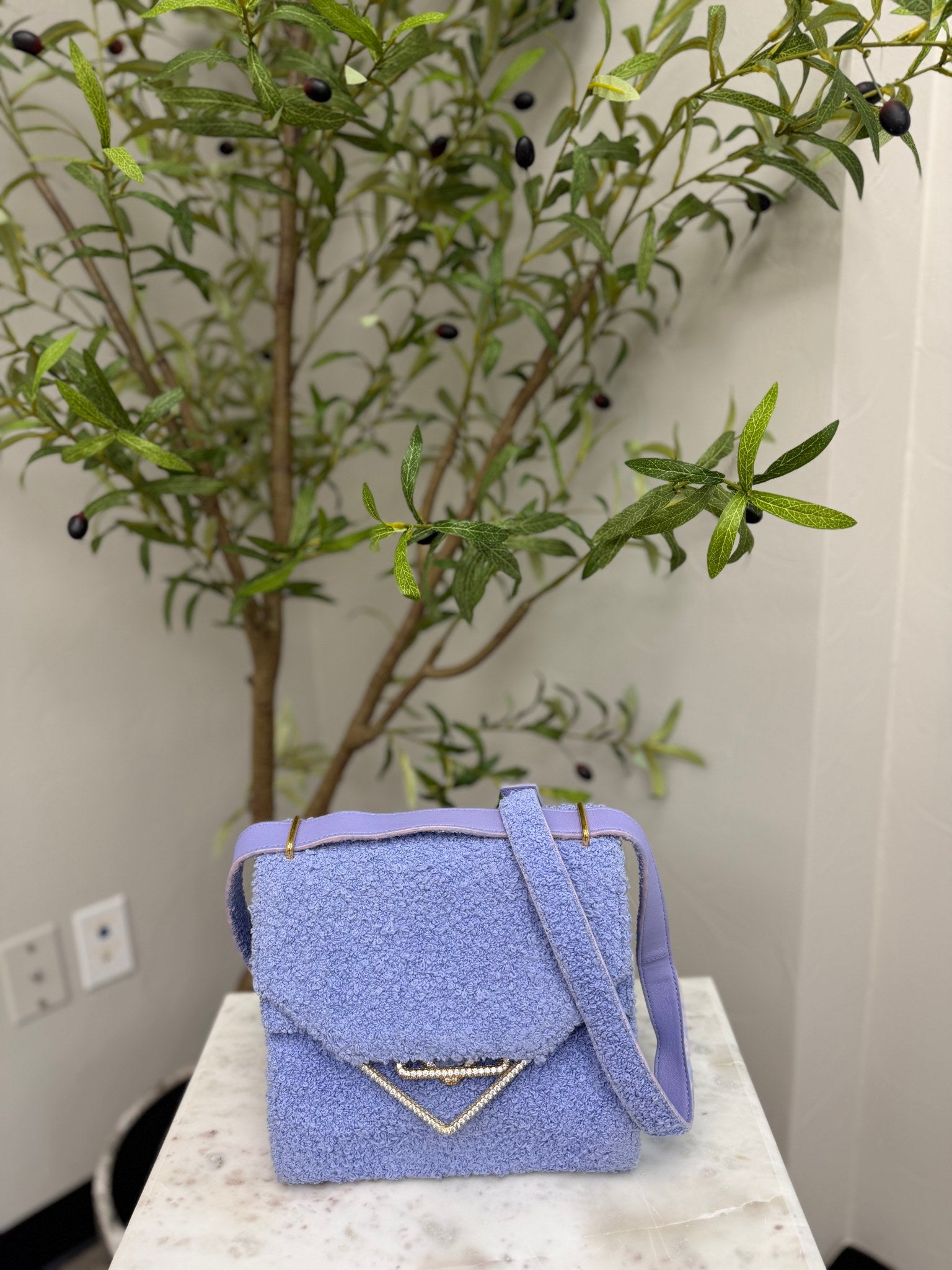 Bottega Veneta Periwinkle Wool Fabric Clip Boucle Crossbody 