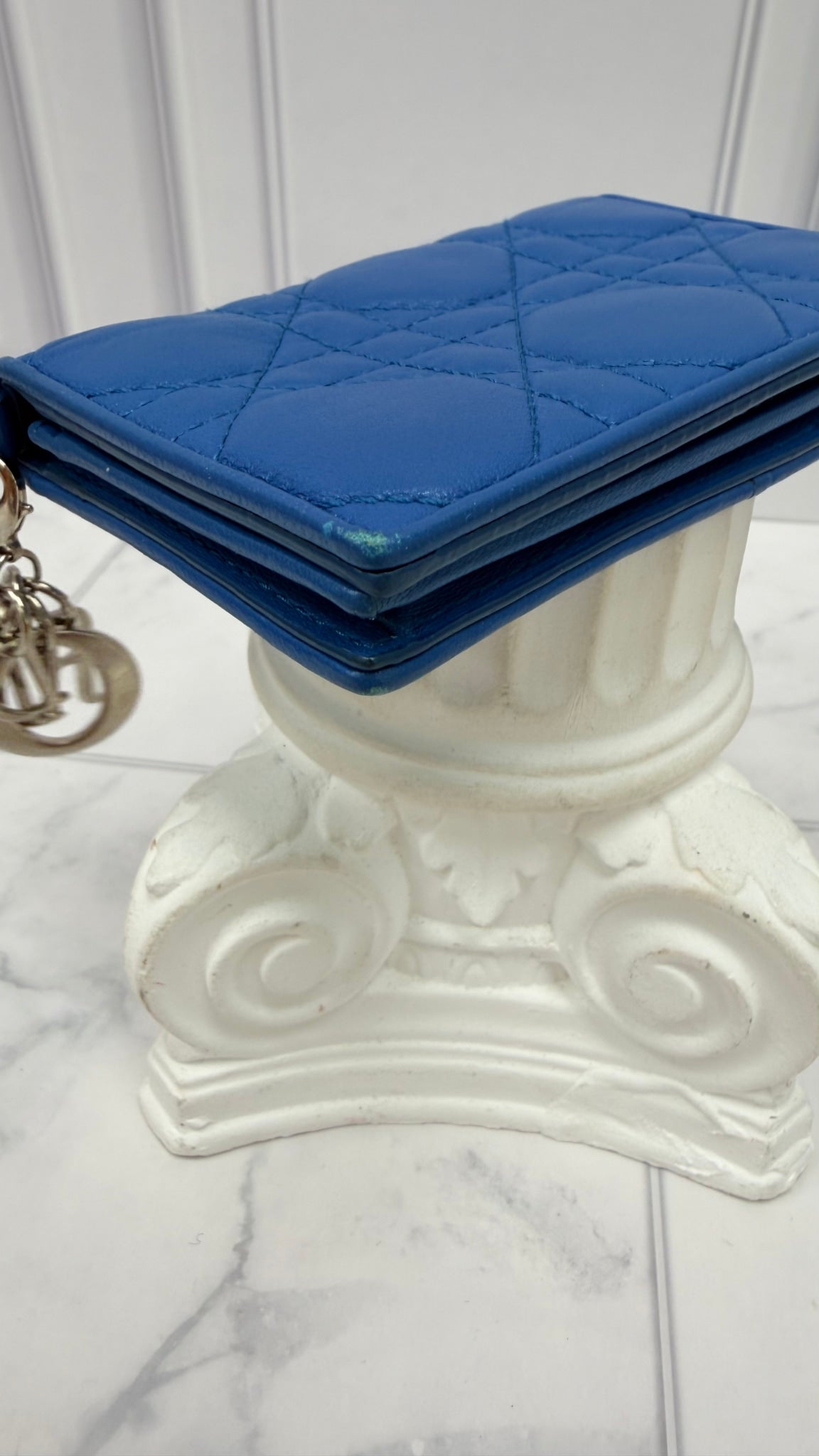 Christian Dior Blue Quilted Leather Lady Dior Compact Wallet