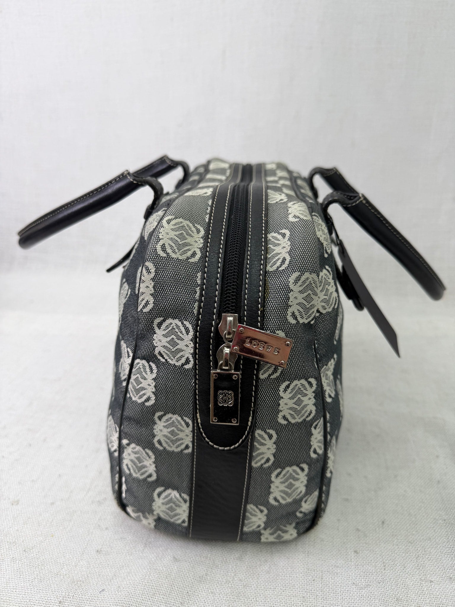 Loewe Navy Blue Anagram Denim Canvas Boston Bag