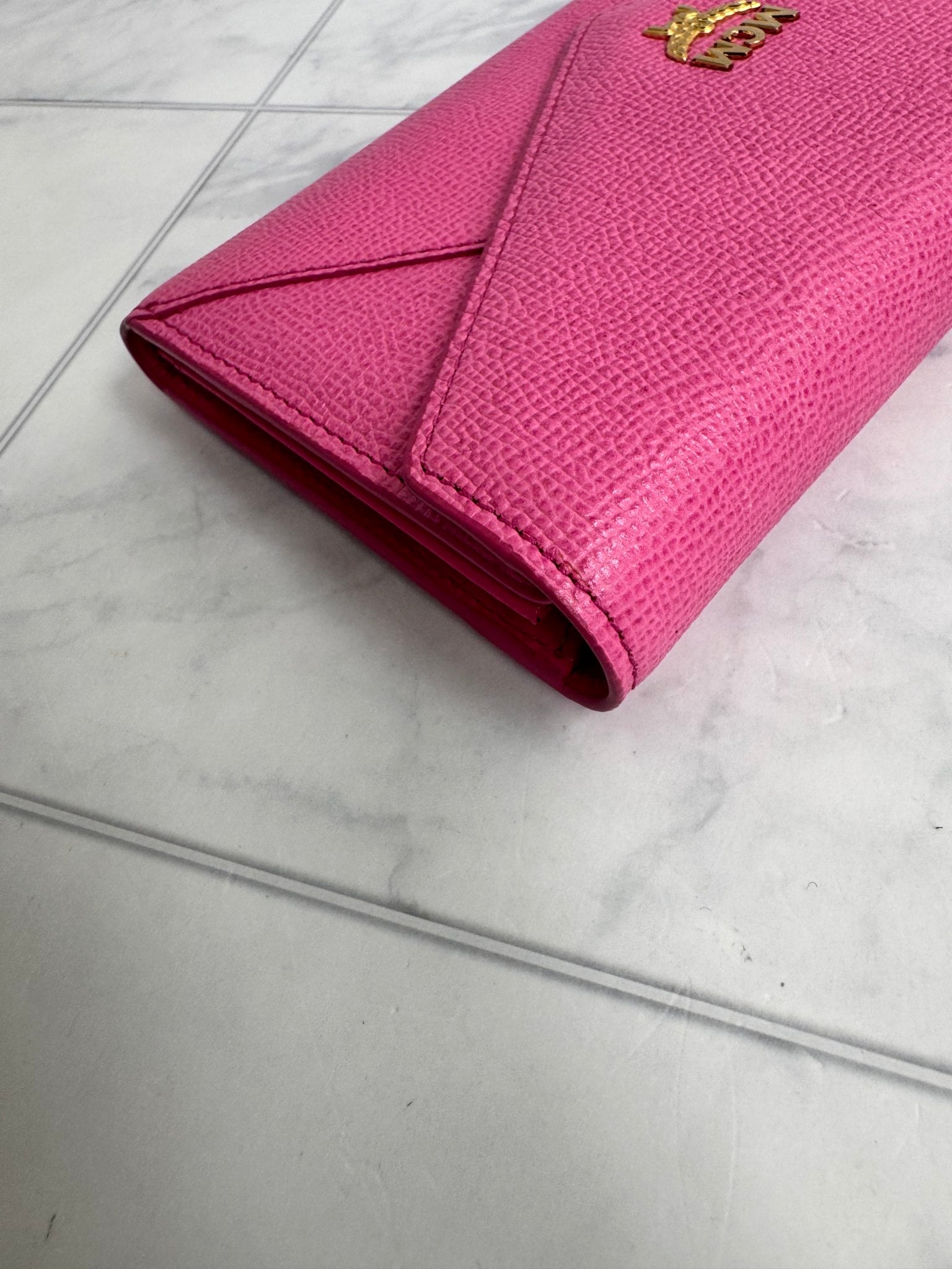 MCM Pink Grained Leather Envelope Long Wallet