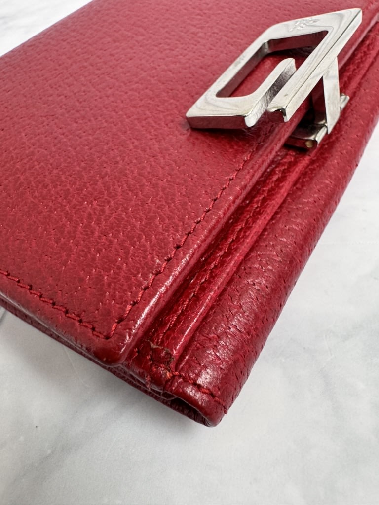 Gucci Red Grained Leather Compact Wallet