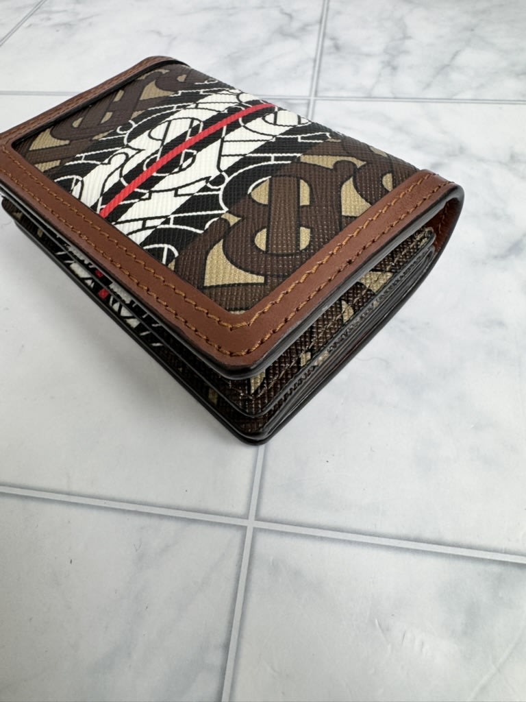 Burberry Brown Monogram Coated Canvas Stripe Jessie TB Wallet On A Chain