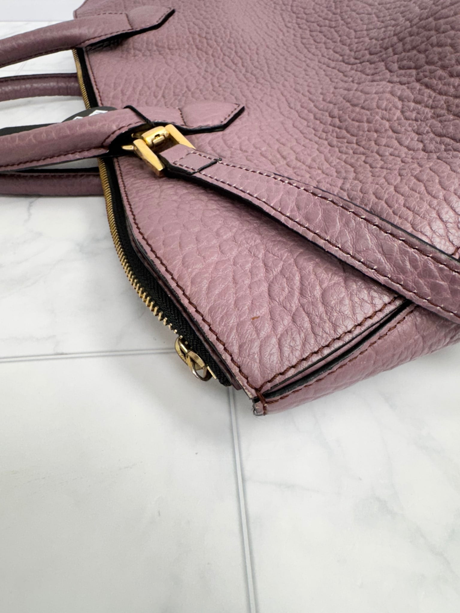 Burberry Purple Pebbled Leather Large 2Way Bag