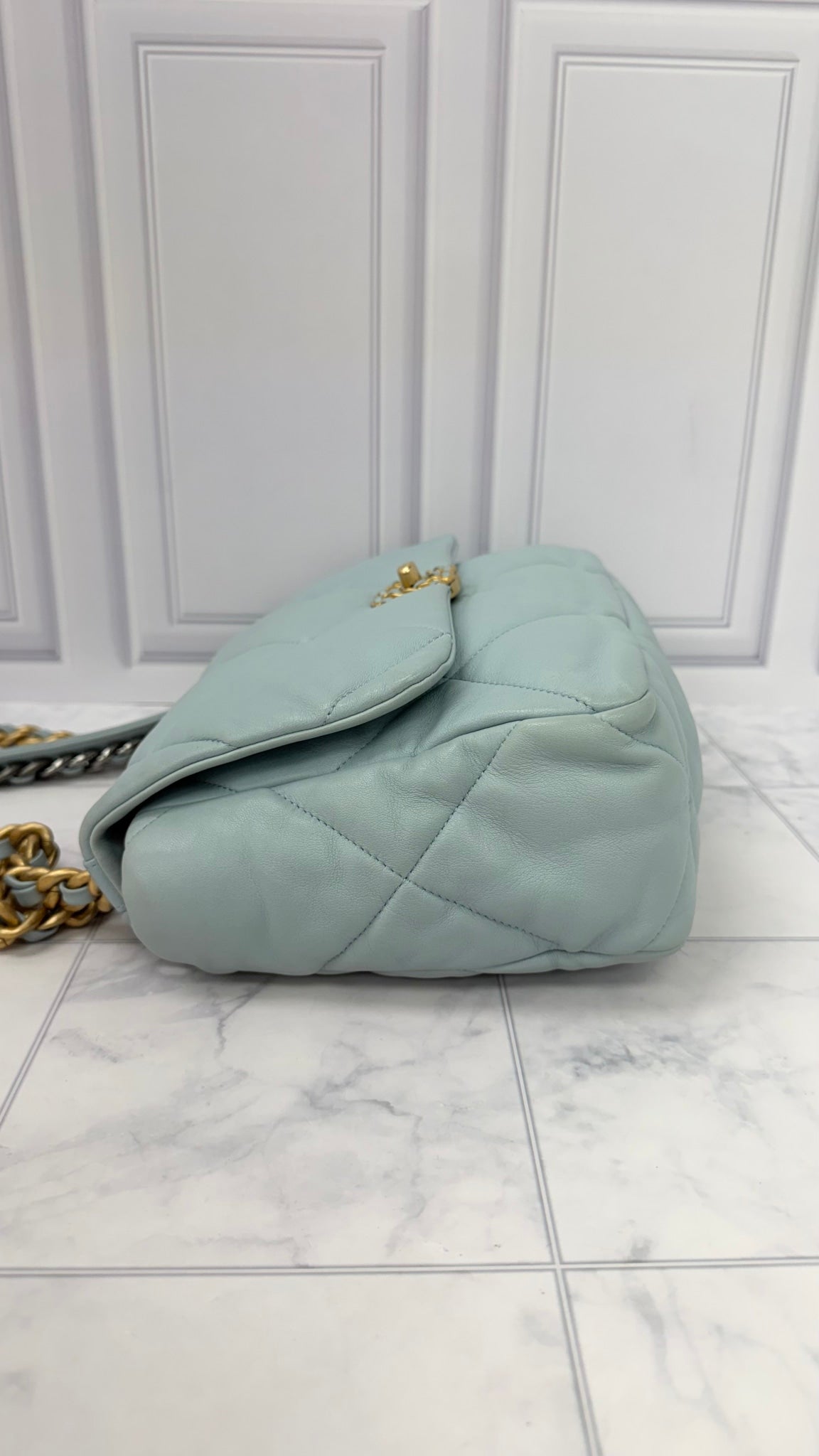 Chanel Light Blue Lambskin Leather Large Chanel 19 Flap Bag 