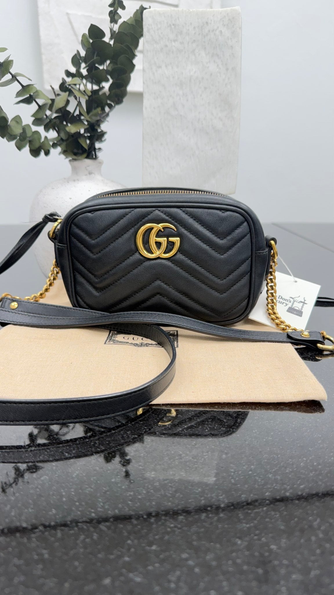 Gucci Black Leather Marmont Mini Camera Crossbody 